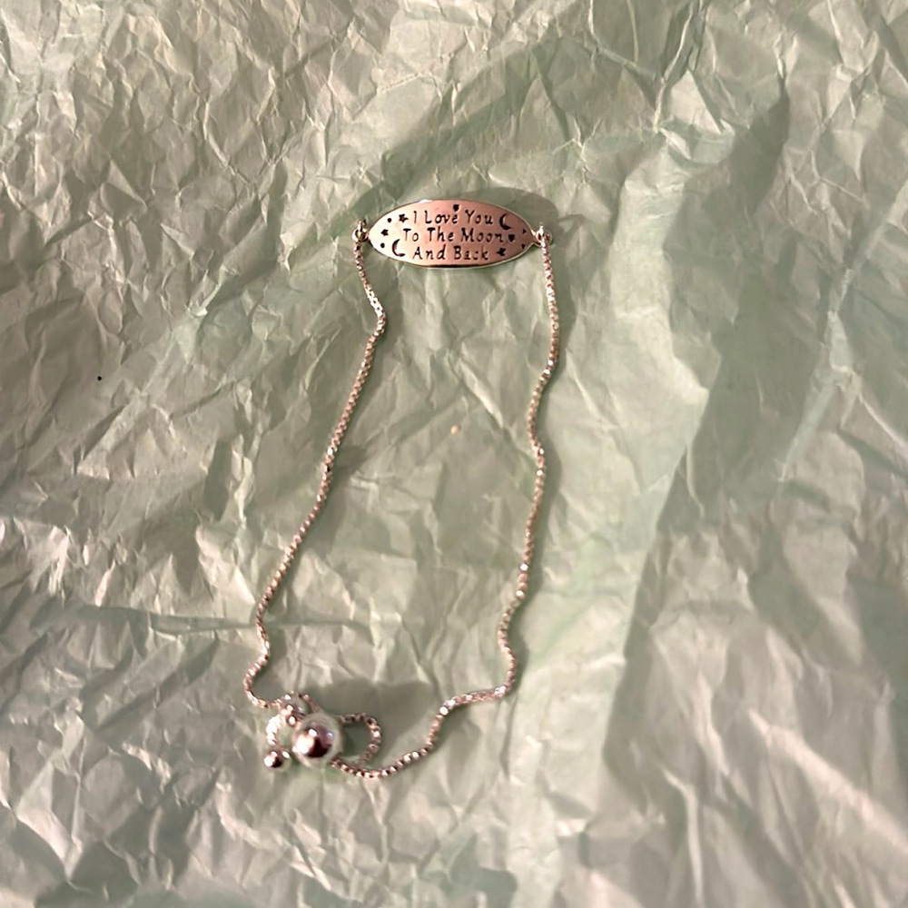NWOT Sterling Silver slide bracelet “I love you to the moon and back”